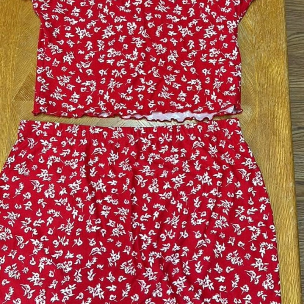 No Boundaries Red Floral Skirt Set
